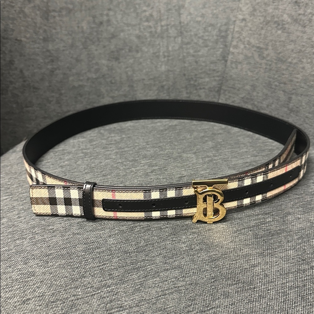Burberry Check Belt with Gold Emblem